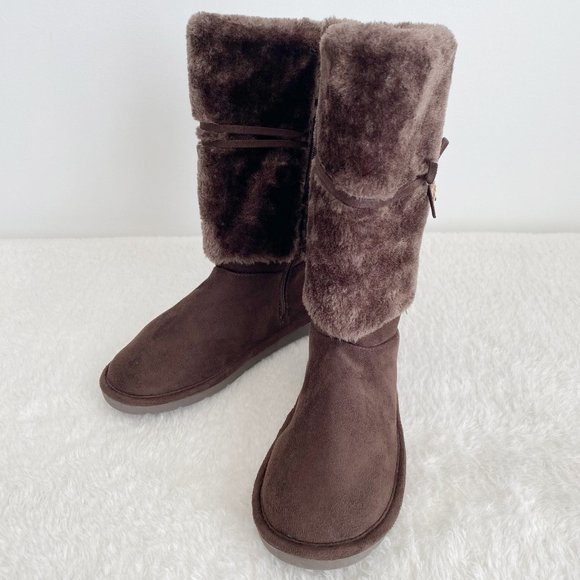 Michael Kors NWOT Women's Faux Fur Mid Calf Suede Boot, Side Zip, Brown, Size 5 - Picture 1 of 9